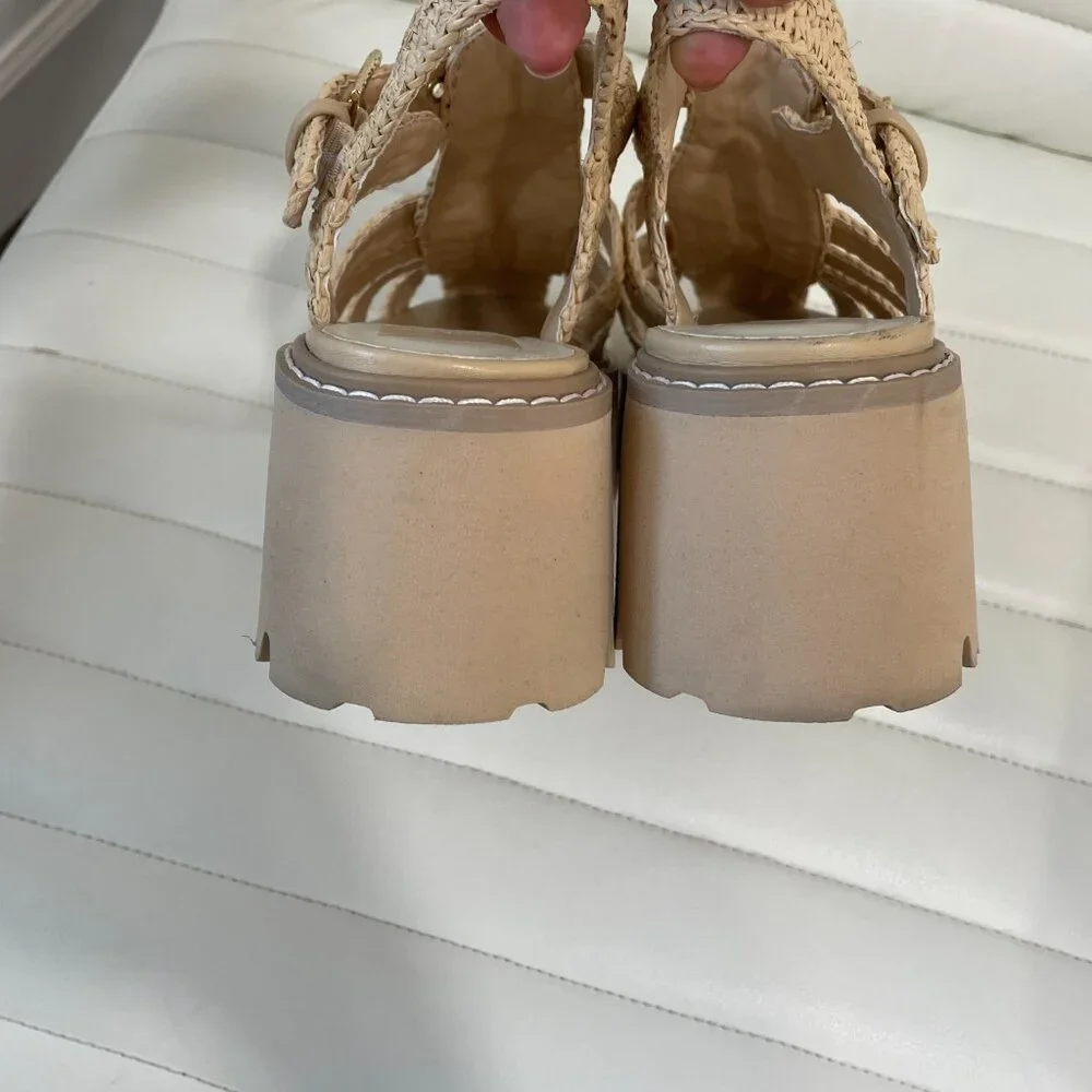 Dolce Vita Size 8 • Beige Raffia Platform Sandals Ankle Strap Boho Summer - Picture 7 of 9